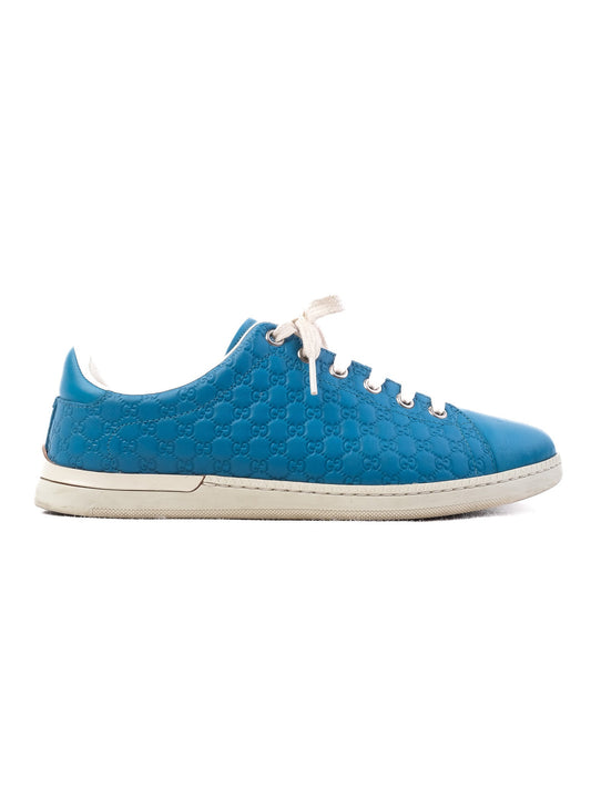 Excellent Gucci Blue Leather Sneakers with Logo Size 36
