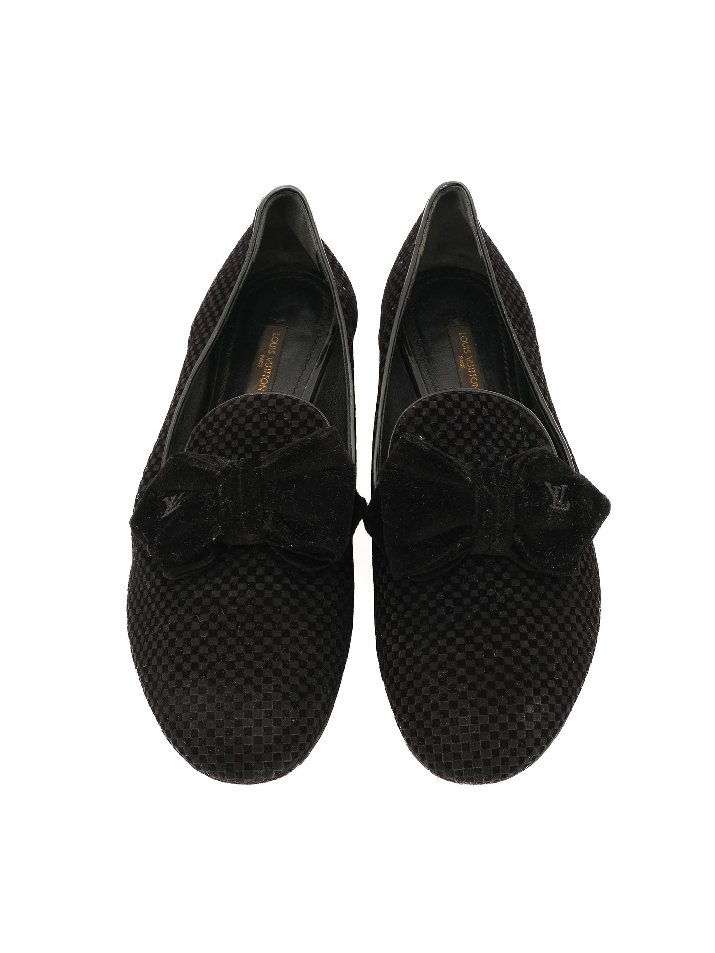 excellent louis vuitton black textile flat shoes size 38 with bow