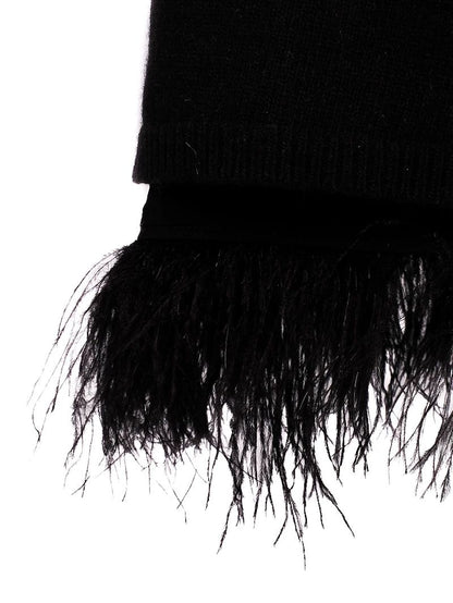 Excellent TWINSET Black Wool Long Sleeve Dress with Fringed Hem