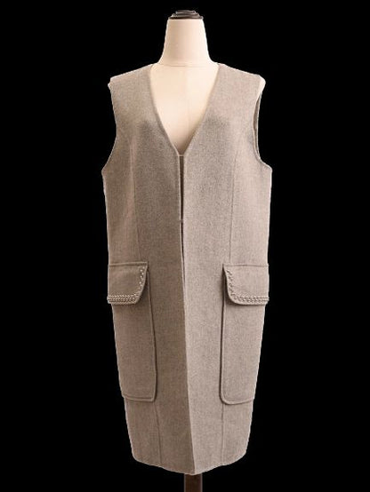 TWINSET Excellent Gray Wool Sleeveless Waistcoat with Pockets