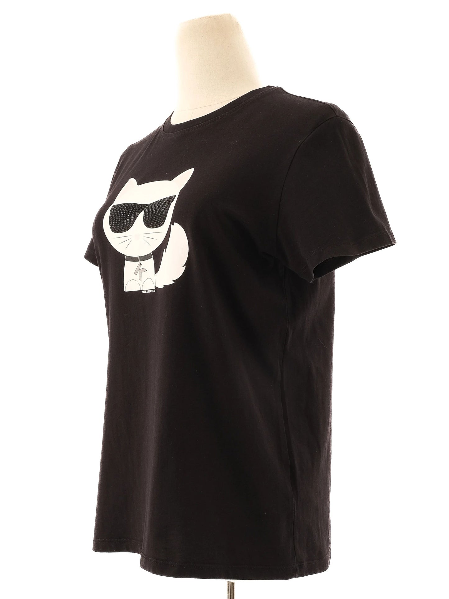 excellent karl lagerfeld black cotton t-shirt size m with cat graphic