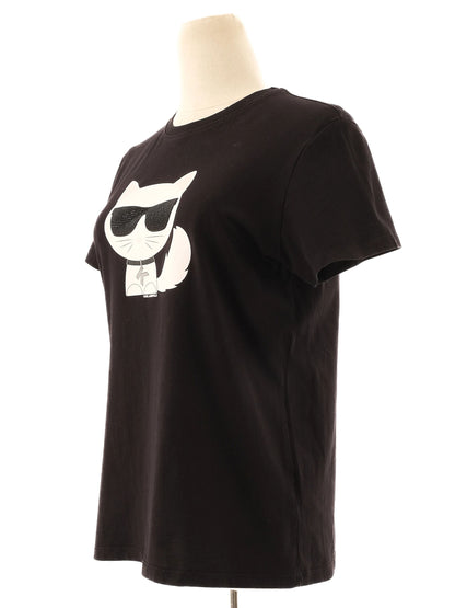 Excellent Karl Lagerfeld Black Cotton T-Shirt Size M with Cat Graphic