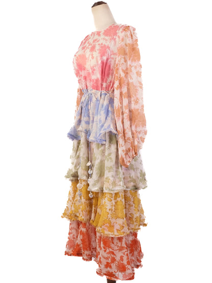 Zimmermann Floral Tiered Dress in Silk, Size L, Excellent Condition