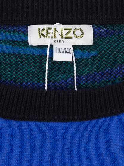 Excellent Kenzo Kids Blue Wool Sweater Size 10 with Tiger Design