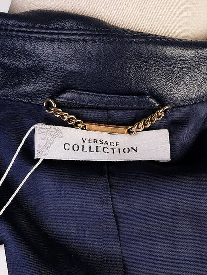 Versace Blue Leather Jacket Women Size XS Excellent Condition