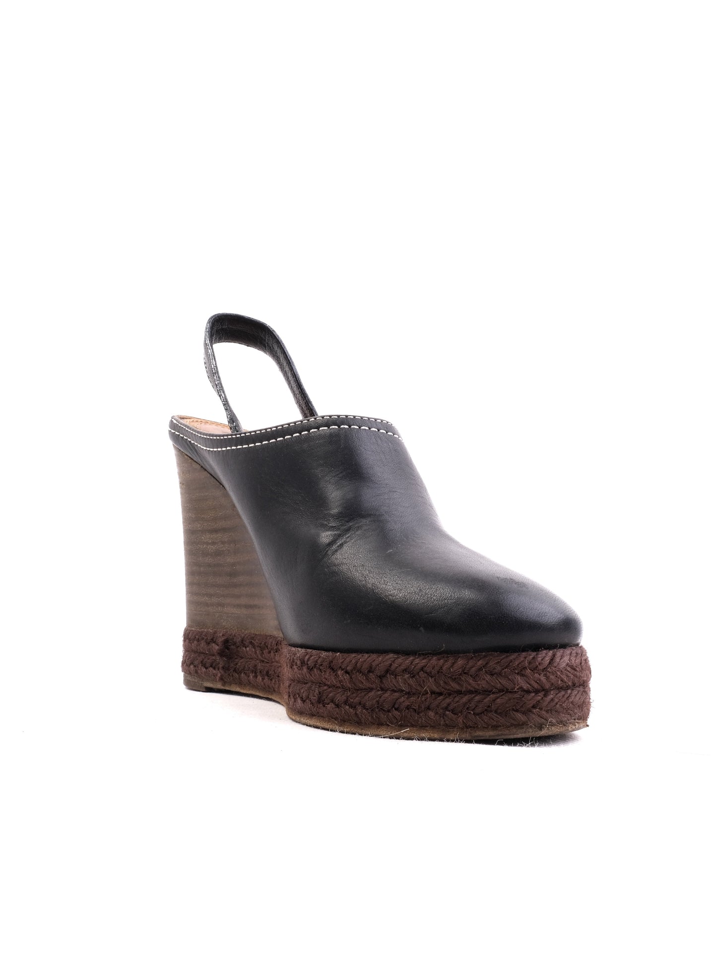 chloe black leather wedge shoes size 35 with espadrille sole