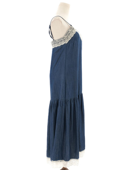 Liu Jo Blue Denim Dress Size S Spaghetti Straps Lace Details