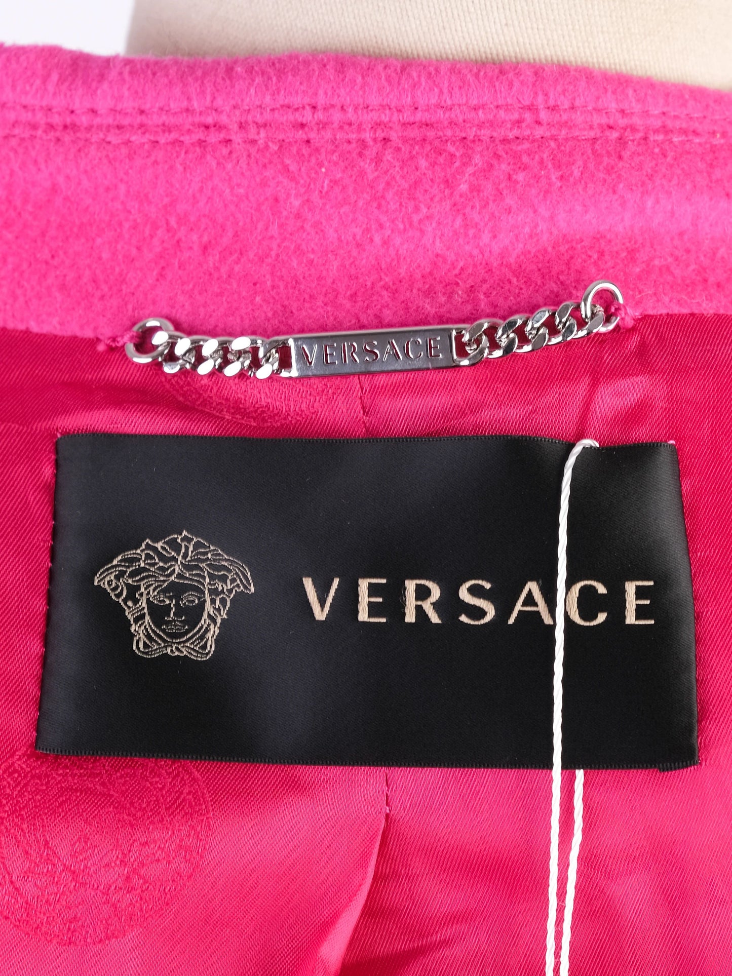 excellent versace pink wool trench coat size xl with belt