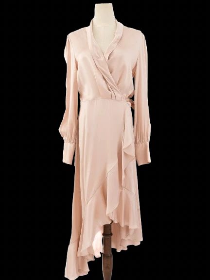 excellent zimmerman pink silk wrap dress with ruffled hem