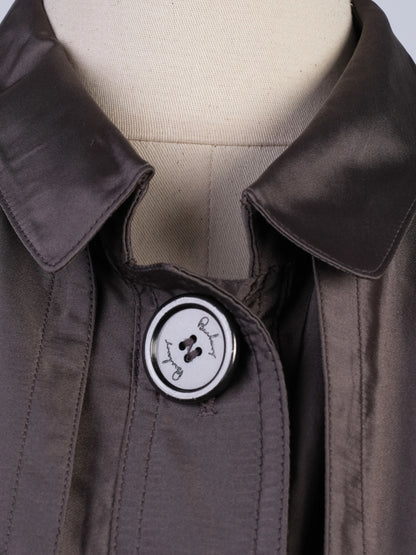 Excellent Burberry Gray Silk Trench Coat with Belted Waist