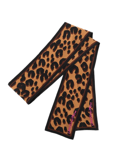 Excellent Louis Vuitton Leopard-Print Silk Scarf Combined Colors