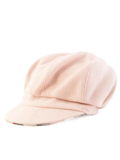 Excellent Burberry White Wool Cap Size M with Check Lining