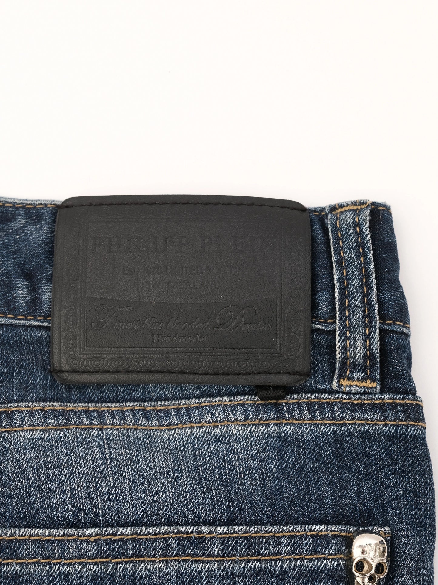 excellent phillipp plein distressed denim jeans blue size m