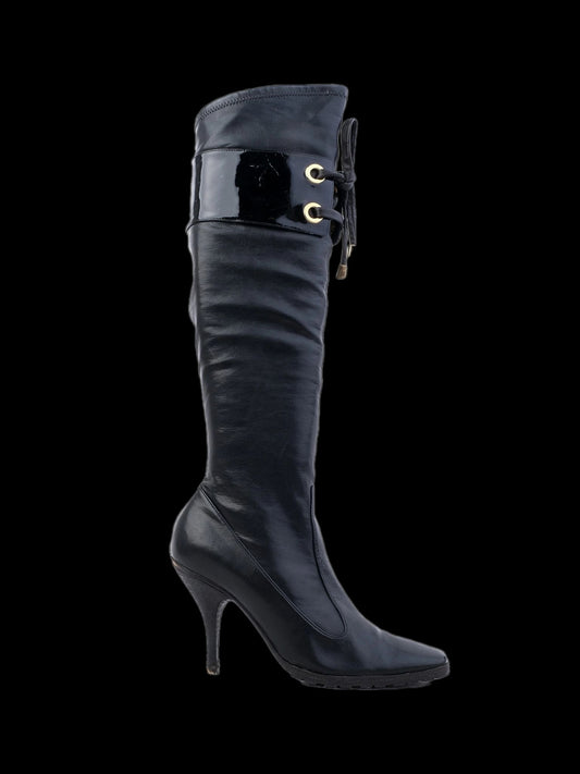 Casadei Black Leather Knee-High Boots Size 38 Excellent Condition