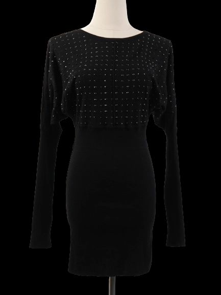 excellent faith black wool dress with decorative elements size s