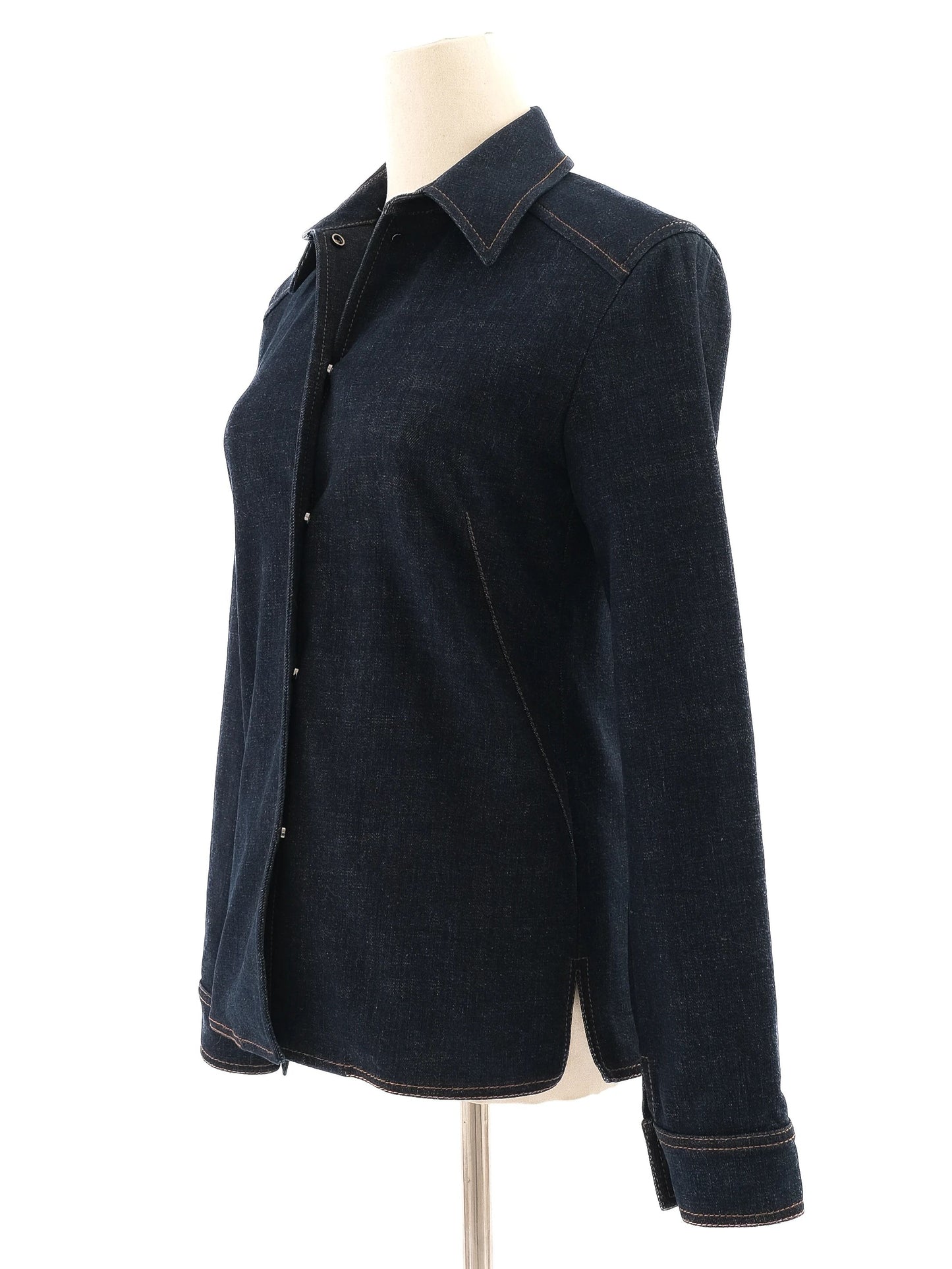 excellent loro piana blue denim button-up shirt size s