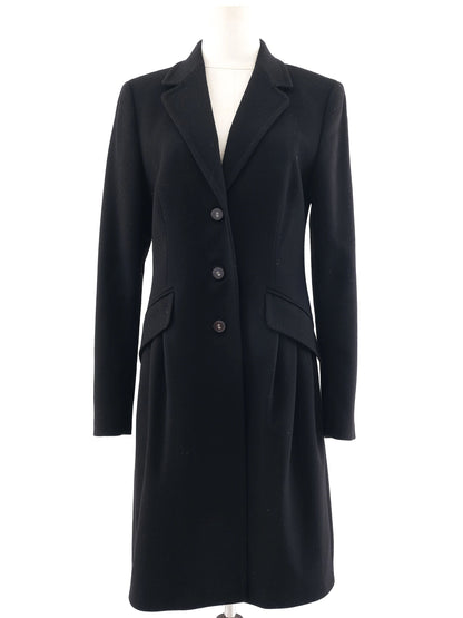 Excellent Escada Black Wool Coat Size M Long Sleeve Tailored Fit