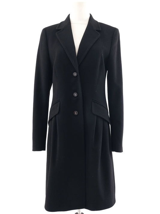 Excellent Escada Black Wool Coat Size M Long Sleeve Tailored Fit