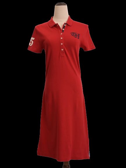 Excellent Tommy Hilfiger Red Polo Dress S with Embroidered Logo