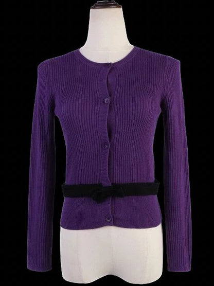 Excellent Burberry Purple Wool Cardigan with Bow Belt Size 12 for Kids