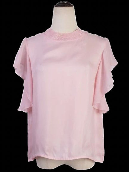 Excellent Sandro Pink Polyester Blouse Size XS with Ruffled Sleeves