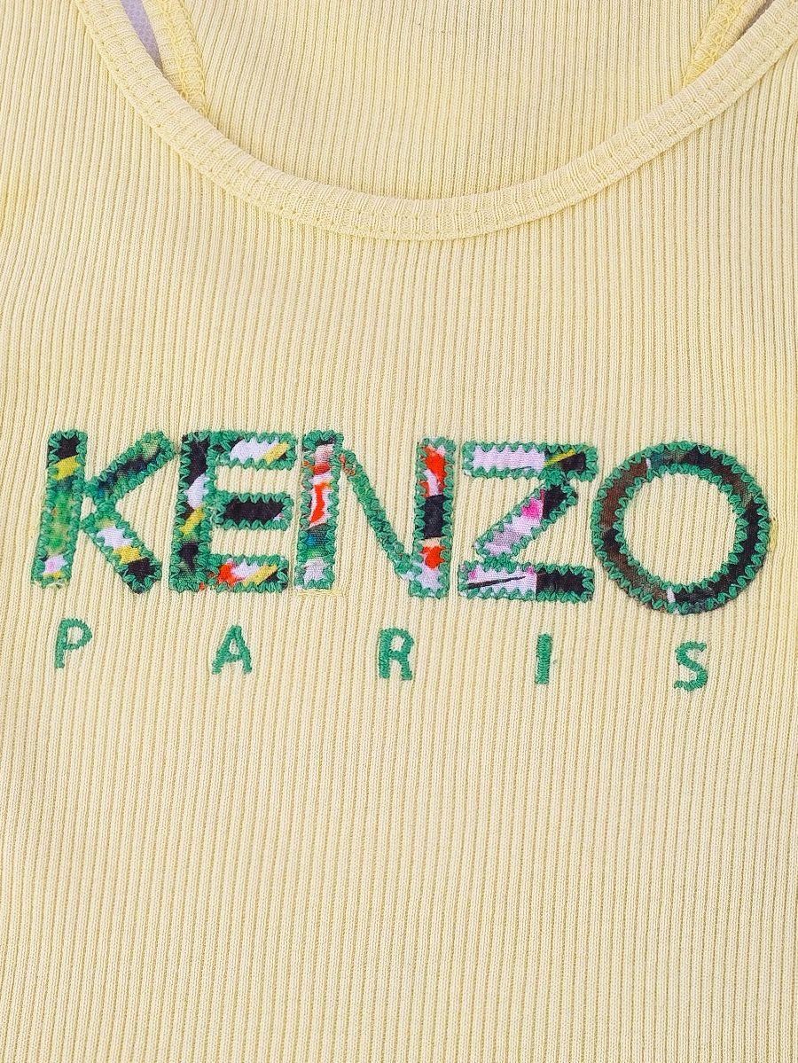 excellent kenzo kids yellow tank top size 6a/120 cotton floral logo