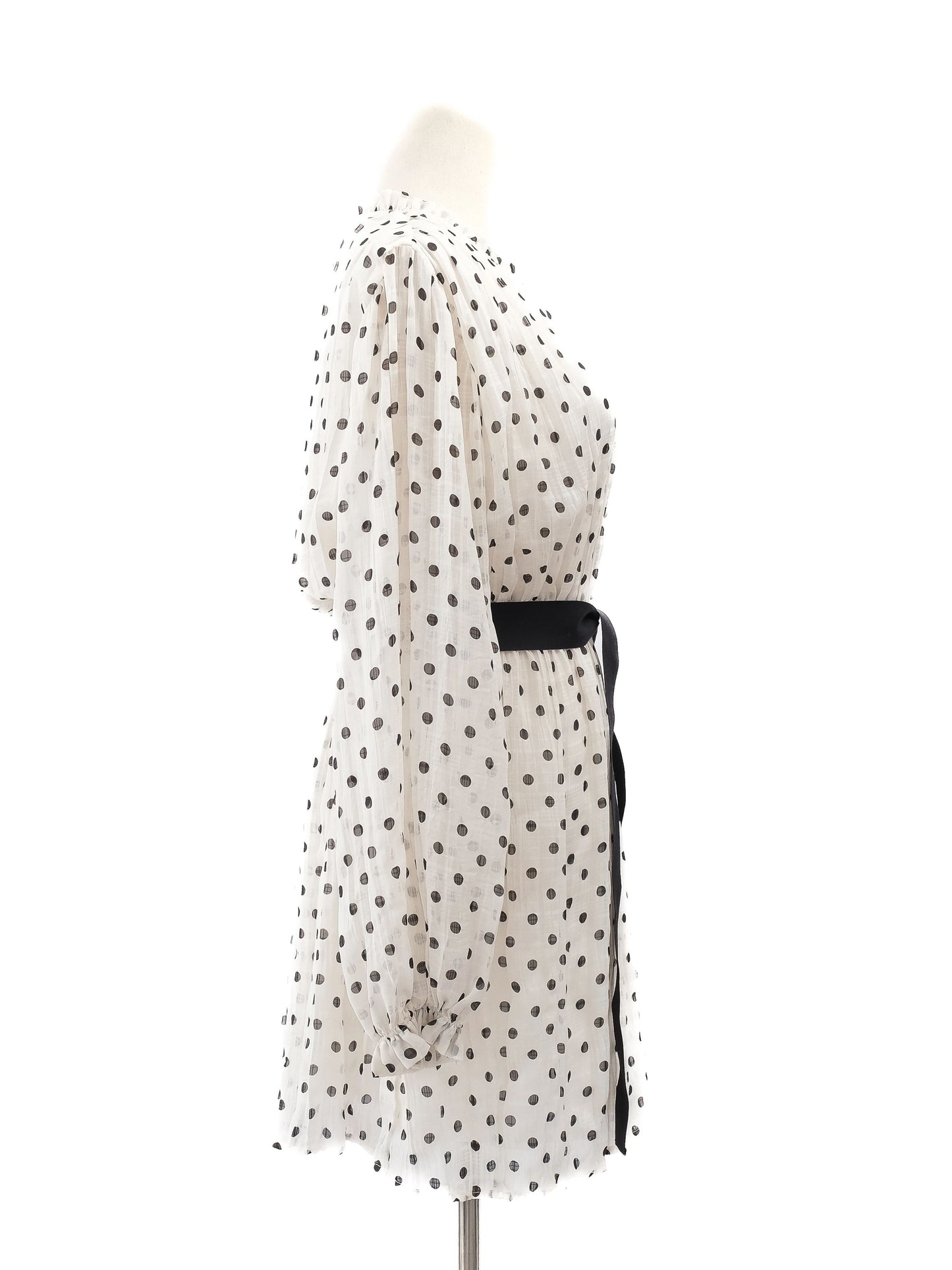 excellent maje white polka dot dress size s with belt