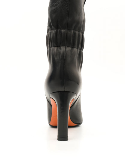 Excellent Santoni Black Leather Knee-High Boots Size 36