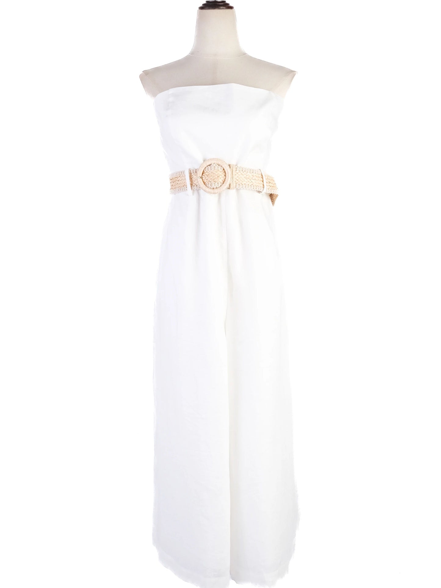 new zimmerman white strapless jumpsuit with woven belt