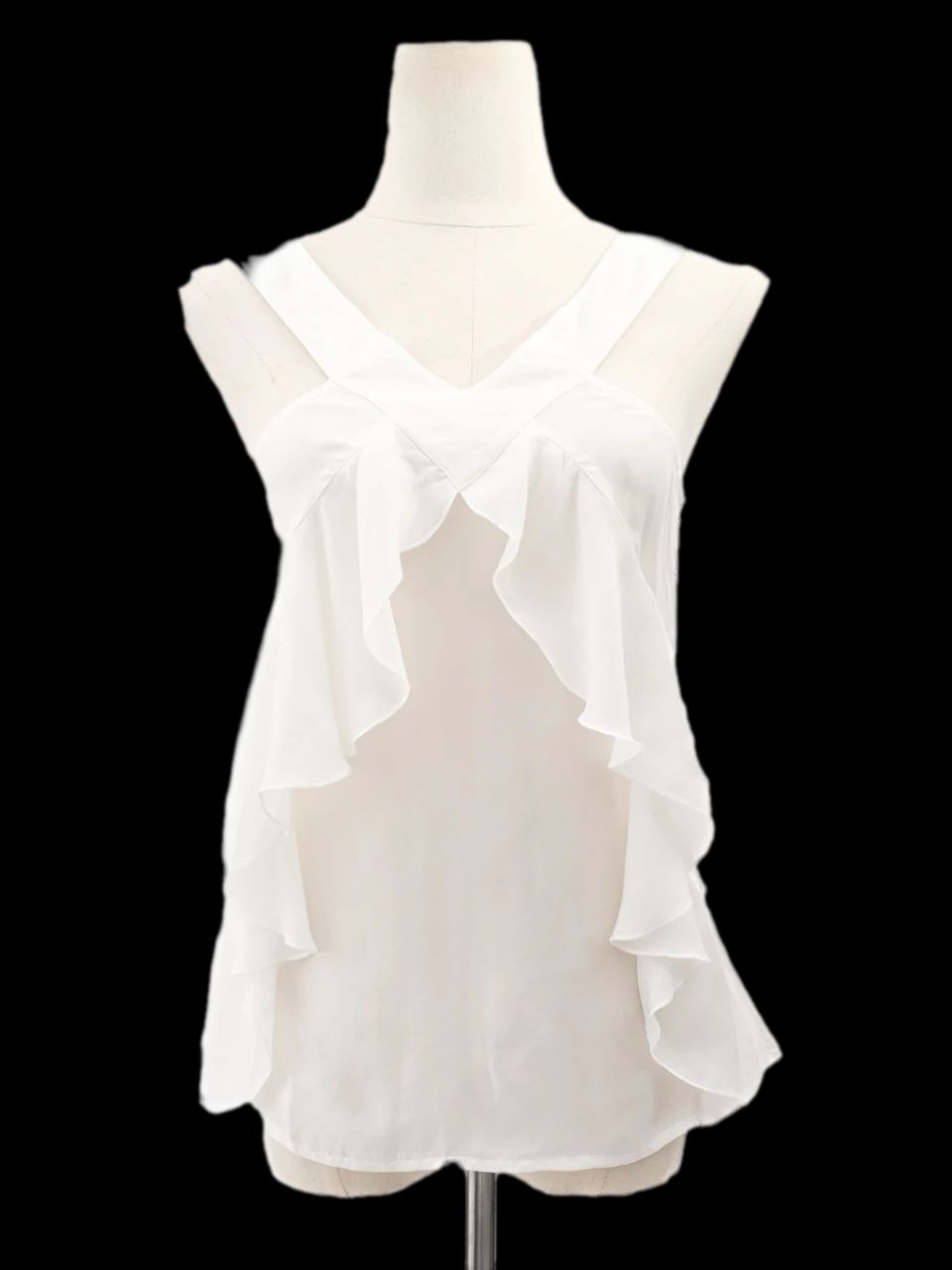 excellent maxco white cotton sleeveless blouse size s with ruffles