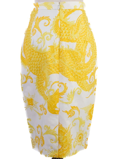 NEW By Malene Birger Yellow & White Pencil Skirt XS Dragon Pattern