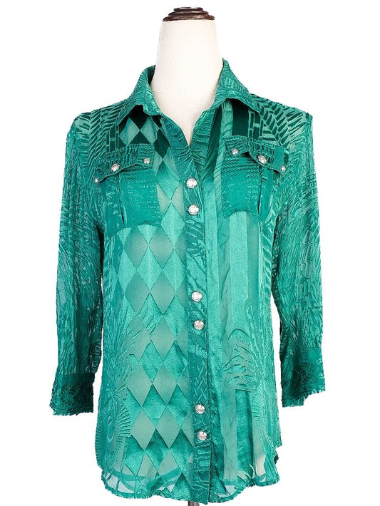 Excellent Balmain Green Sheer Button-Up Shirt Women Viscose