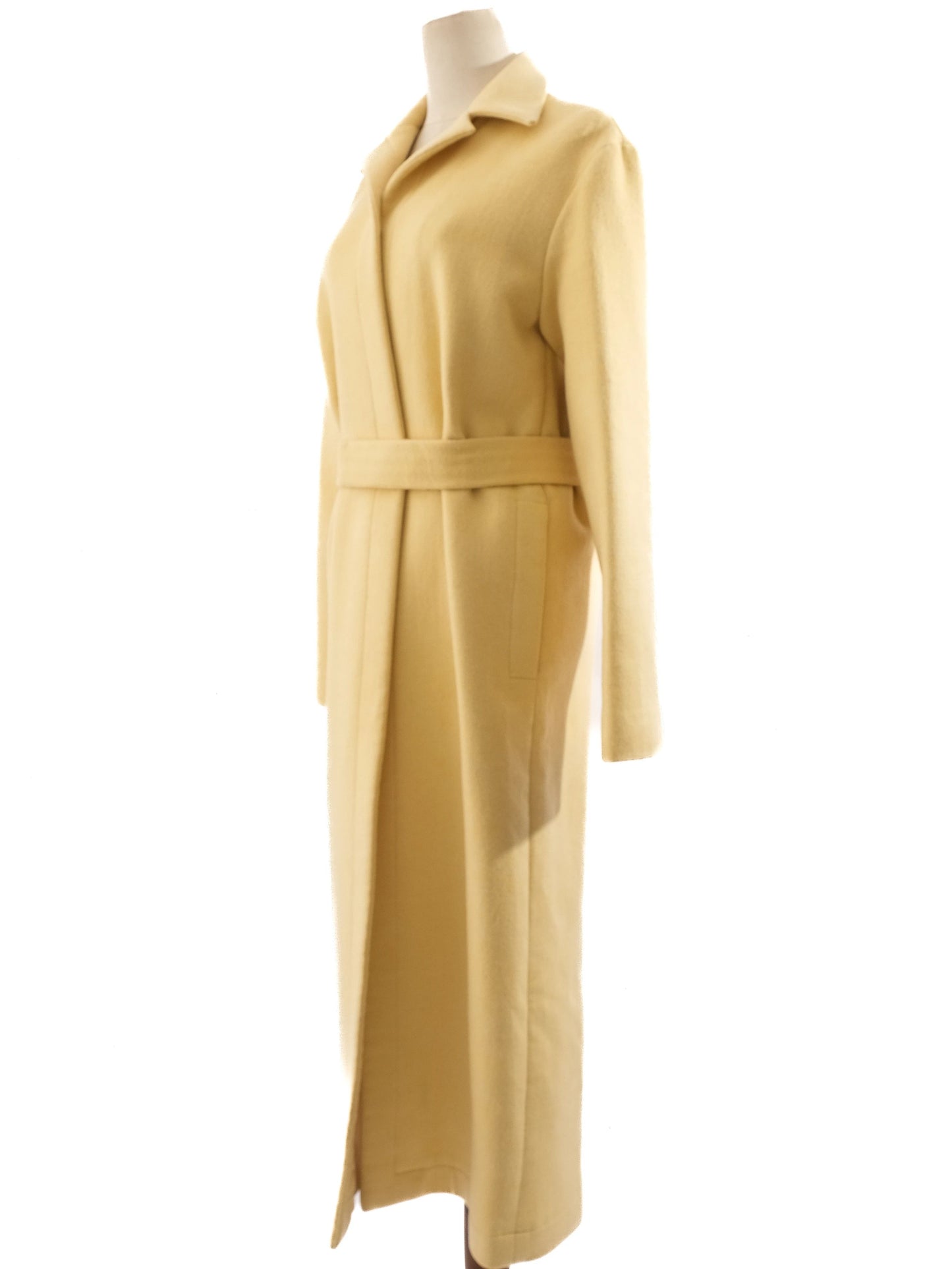 excellent lanvin yellow cashmere long coat with belt size m