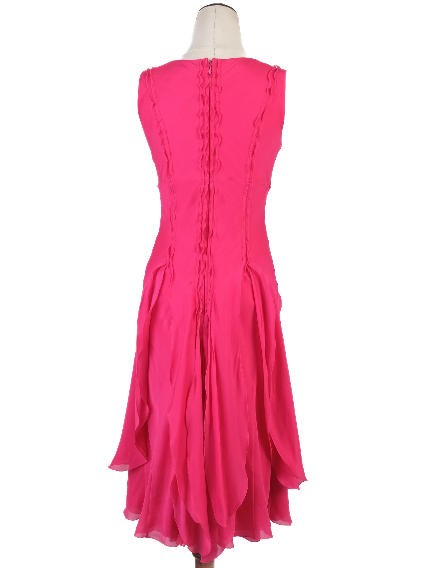 excellent celine pink silk sleeveless dress with ruffled skirt