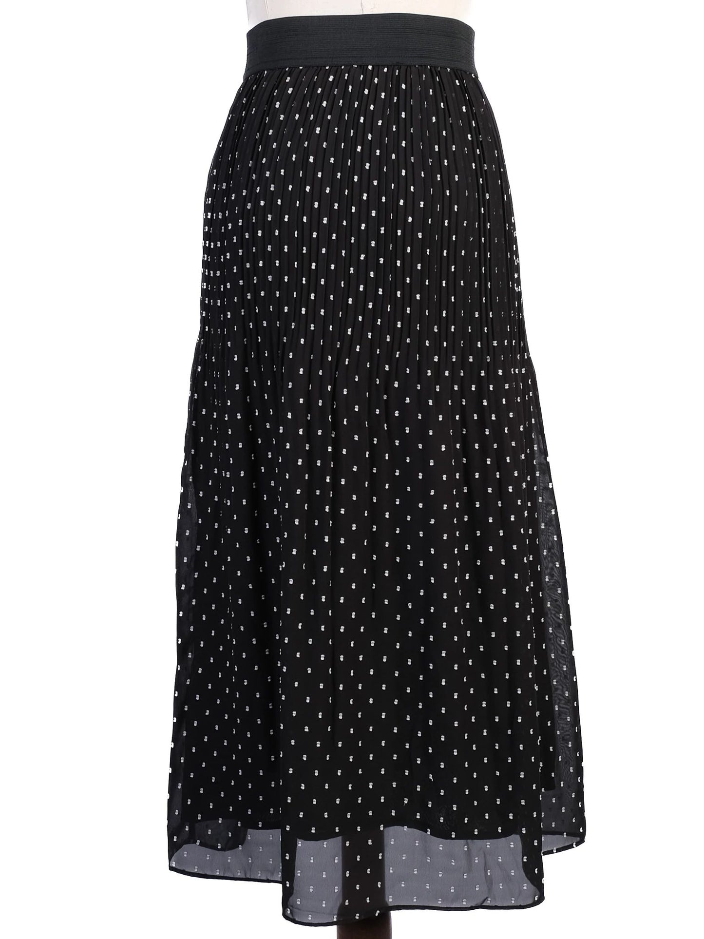 excellent maje black pleated polka dot skirt size xs