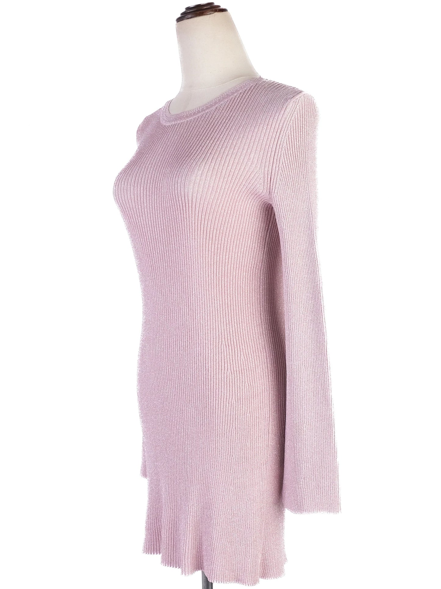 nina ricci pink ribbed long-sleeve sweater dress size s excellent