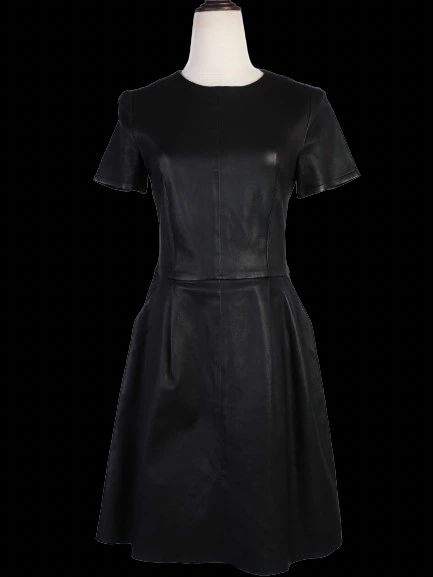 excellent punto black leather short-sleeve dress size m