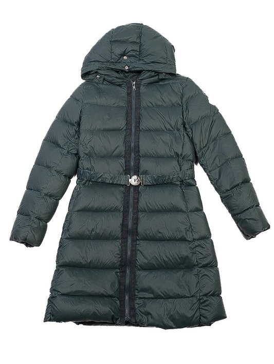 Excellent Moncler Dark Green Padded Coat with Hood Size 12 for Kids