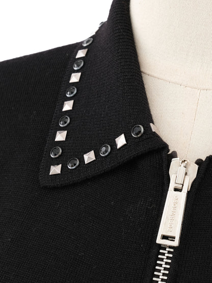 Excellent Dsquared2 Black Wool Zip-Up Jacket with Decorative Studs Size S