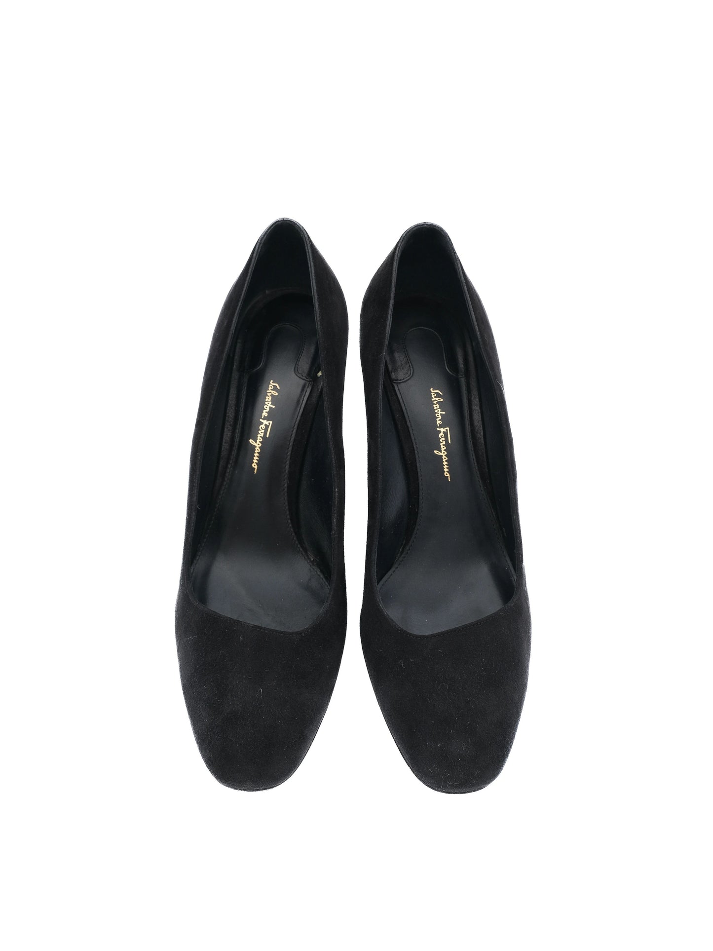 excellent salvatore ferragamo black suede block-heeled pumps size 40