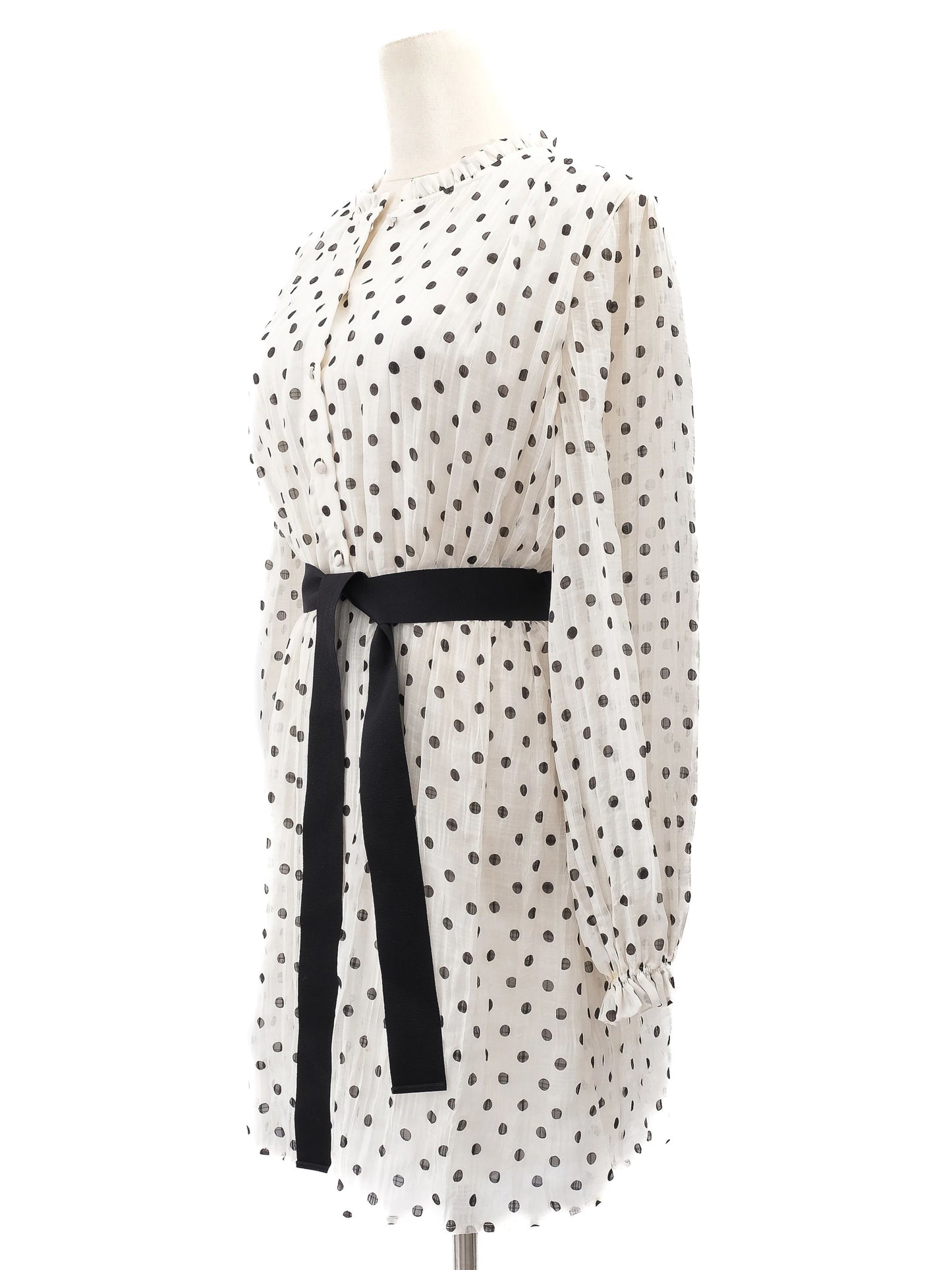 excellent maje white polka dot dress size s with belt