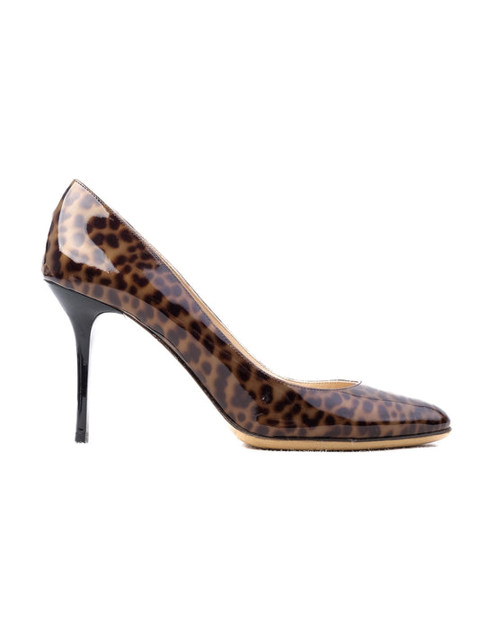 Excellent Jimmy Choo Leopard Print High Heeled Shoes Combined Lacquer