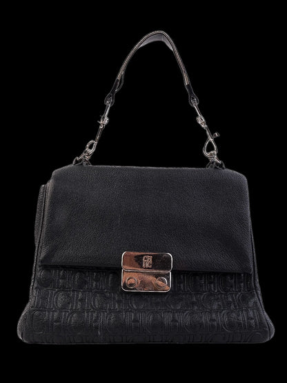 Average Carolina Herrera Black Leather Handbag with CH Patterns