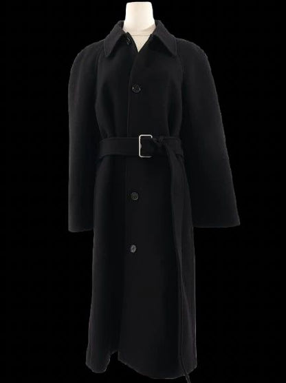 Perfect Burberry Black Wool Long Coat with Belt Size L
