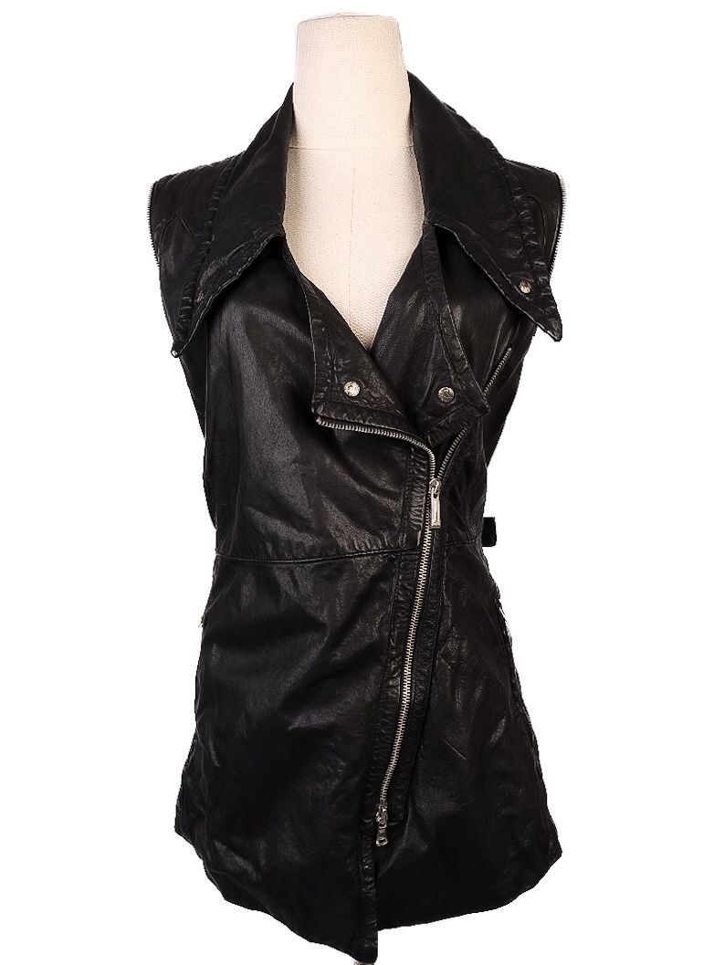average just cavalli black leather jacket size xxs - women