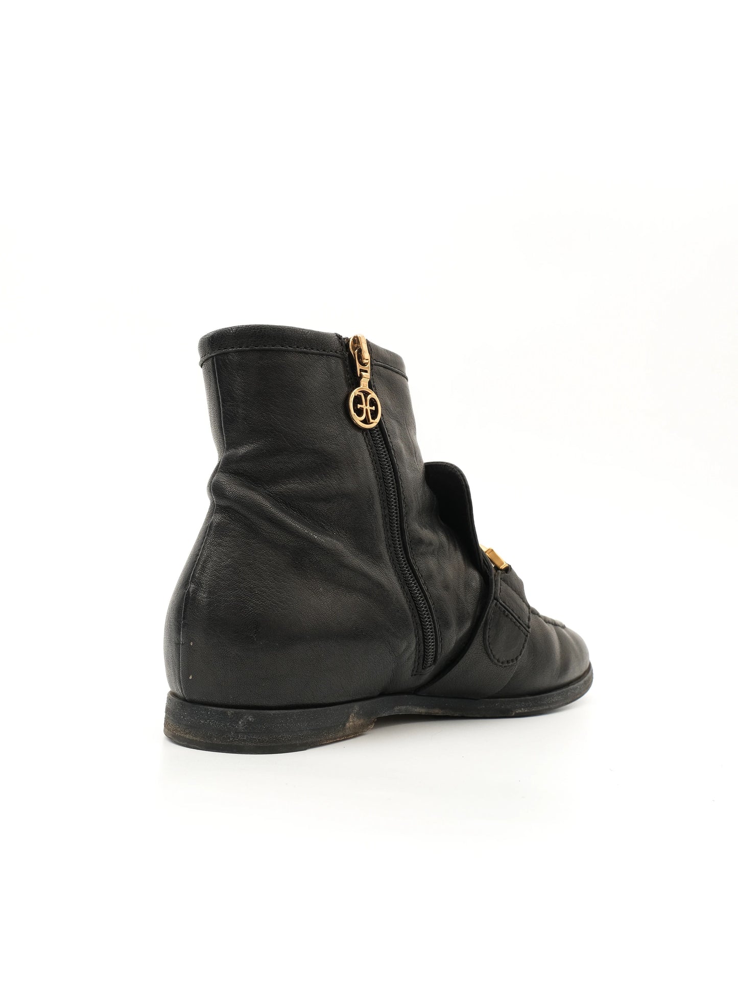 excellent fabi black leather ankle boots with gold buckle size 36