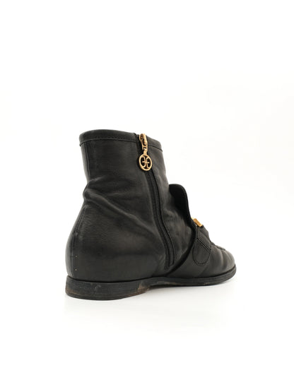 Excellent Fabi Black Leather Ankle Boots with Gold Buckle Size 36
