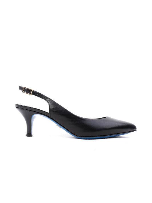 Excellent Easy by Loriblu Black Leather Slingback Heels Size 37