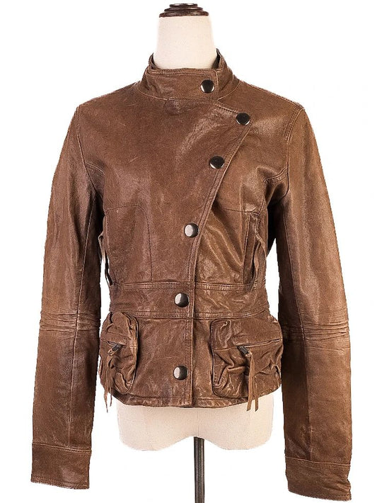 Excellent Haute Hippie Orange Leather Jacket Size M
