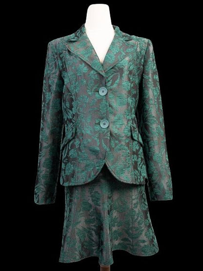 Excellent Roccobarocco Green Floral Suit Viscose Jacket & Skirt Set